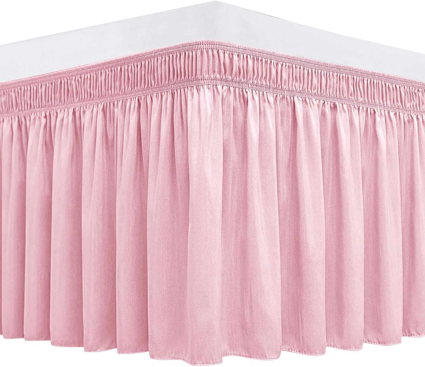 Biscaynebay Wrap Around Bed Skirts for King & Cal King Beds 15" Drop, Pink Adjustable Elastic Dust Ruffles Easy Fit Wrinkle & Fade Resistant Silky Luxurious Fabric Machine Washable