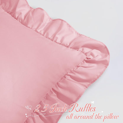 Pink Ruffle Lumbar Pillow Cover 12x20 Inch, Ruffled Cushion Case Covers for Couch Sofa Bed Living Room, Decorative Farmhouse Throw Pillow Cover, Pack of 1