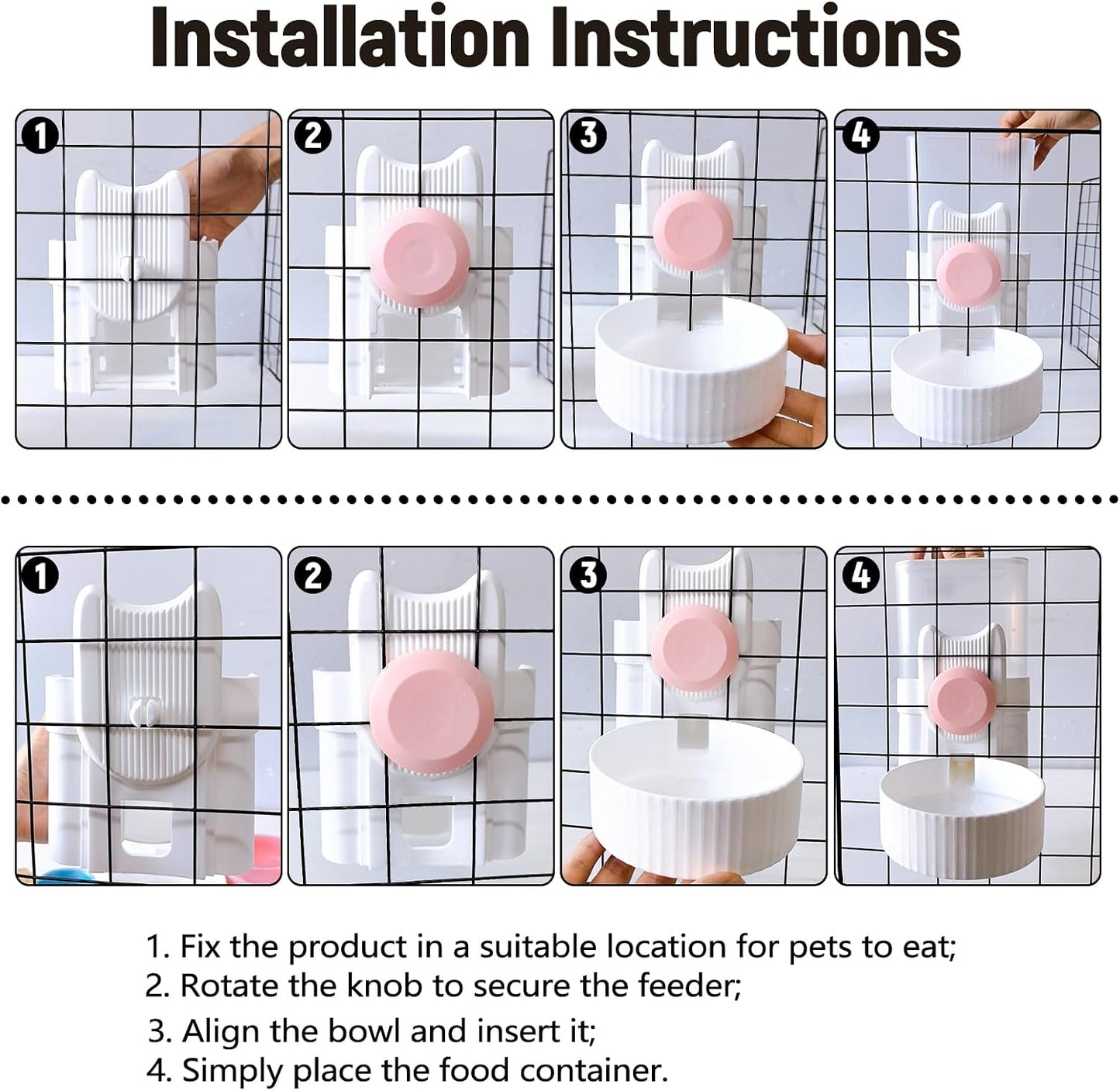 kathson Hanging Automatic Pet Food and Water Dispenser,Gravity Auto Rabbit Feeder for Cage,Guinea Pig Feeder and Waterer Set,Cat Food Bowl Dog Feeding Station for Bunny,Ferret,Chinchilla (Pink)