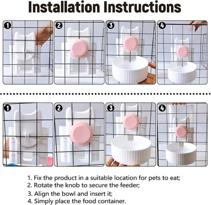 kathson Hanging Automatic Pet Food and Water Dispenser,Gravity Auto Rabbit Feeder for Cage,Guinea Pig Feeder and Waterer Set,Cat Food Bowl Dog Feeding Station for Bunny,Ferret,Chinchilla (Pink)