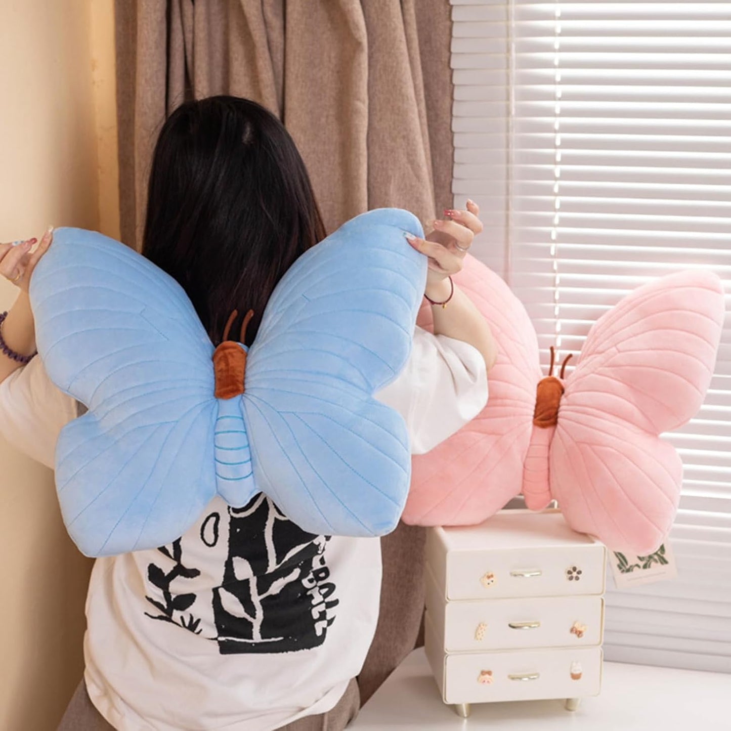 PEACH CAT Butterfly Pillow Decorative Butterfly Shaped Throw Pillows 15.7" x 15.7" Cute Plush Cushion Decor for Bedroom Living Room Sofa Couch Pink