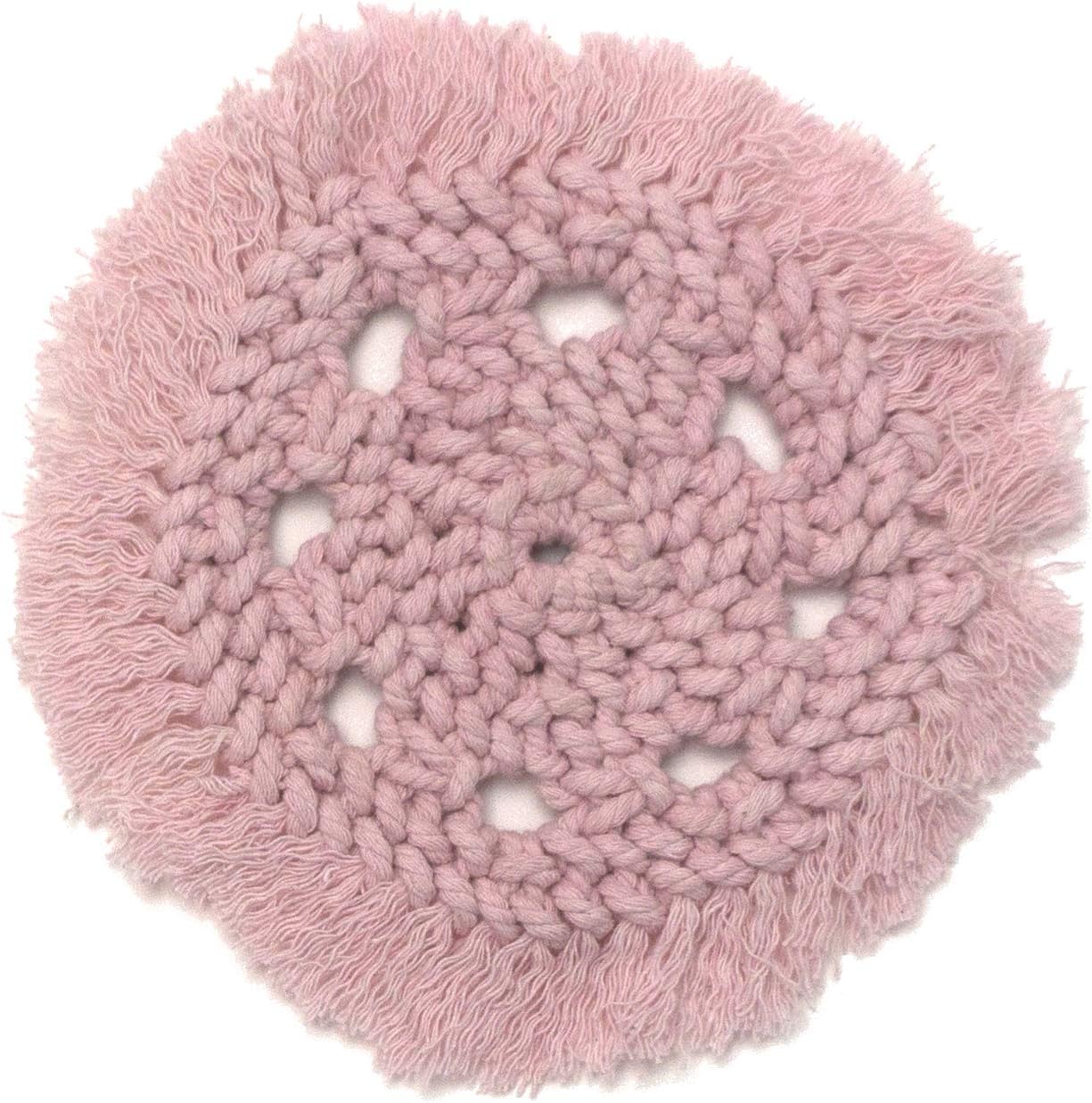 Macrame 100% Cotton Coasters Handmade in India - Elegant and Absorbent 6-inch Round Woven Boho Coaster Set with Fringe Tassels for Drinks and Mugs (2, Blush Pink)