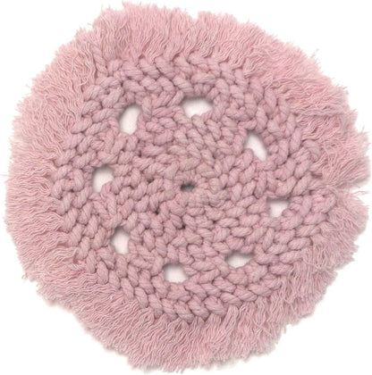Macrame 100% Cotton Coasters Handmade in India - Elegant and Absorbent 6-inch Round Woven Boho Coaster Set with Fringe Tassels for Drinks and Mugs (2, Blush Pink)