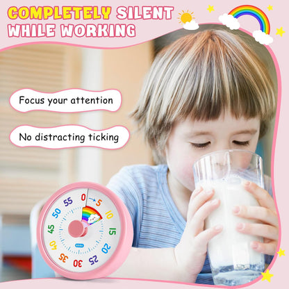 HIPPIH Visual Timer for Kids, 60 Minute Countdown Timers for Classroom Kitchen Office, Rainbow Disk Desk Timer Clock with Silent Operation, Pomodoro Timer Time Management Tools for Toddler ADHD Pink