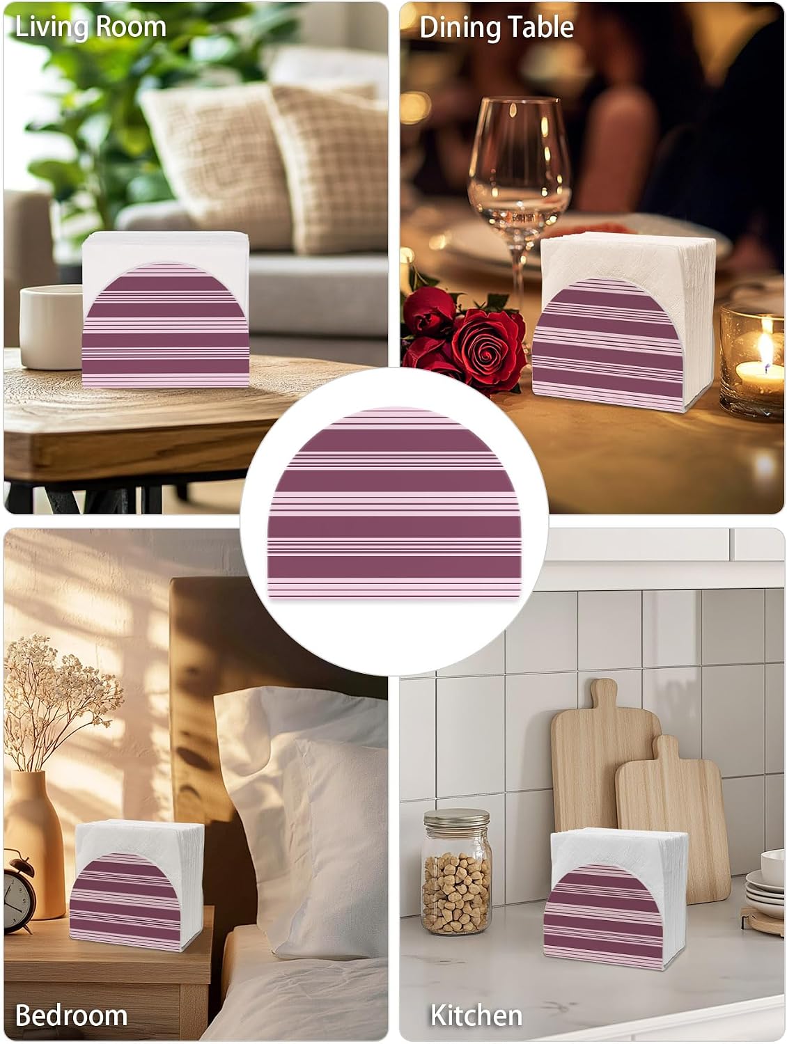 Napkin Holder Pink Plum Stripes Standing Napkin Dispenser Tissue Organizer 1 Pack Horizontal Striped Lines Acrylic Paper Napkin Holders for Table Kitchen Dining Cocktail Party Cafe Bar Bathroom