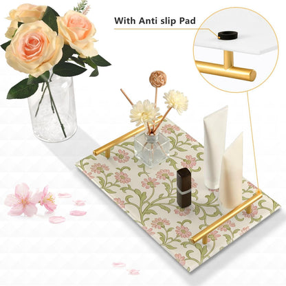 Retro Pink Small Flowers William Morris Decorative Bar Tray with Handles Coffee Table Serving Tray for Jewelry Perfume for Table Serving bandejas decorativas para sala