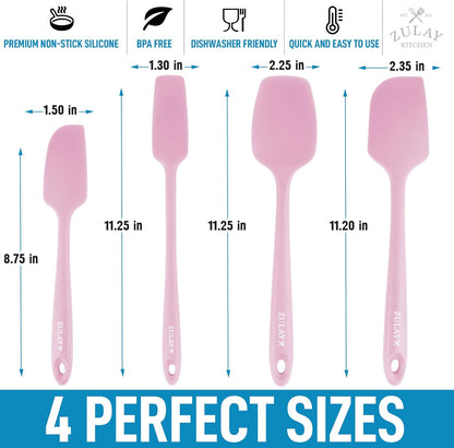 Zulay 4pcs Silicone Spatula Set - Heat Resistant Silicone Tools for Cooking, Baking & Mixing - One Piece Design Spatulas for Non-Stick Cookware - Durable Stainless Steel Core (Pink)