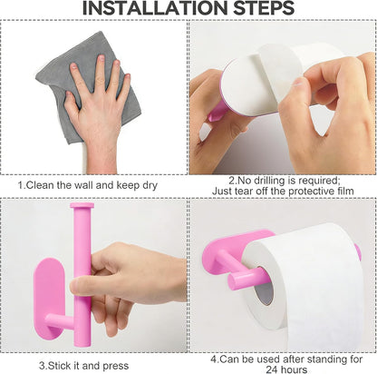 Pink Toilet Paper Holder, Self Adhesive Toilet Paper Roll Holder No Drilling Wall Mount for Bathroom, Toilet