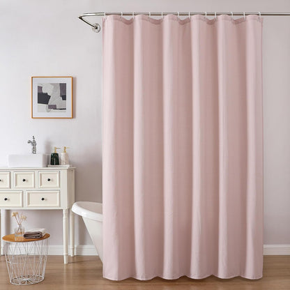 OVZME Blush Pink Shower Curtain Set, Waffle Textured Heavy Duty Fabric Shower Curtain for Bathroom, Luxury Hotel Weighted 230GSM Waterproof Bath Curtain with 12 Plastic Hooks, Machine Washable, 72x72