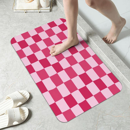 Bath Mat Pink Checkerboard Pattern Absorbent Non Slip Doormat 19.7x31.5 in Washable Diatomaceous Shower Mat Floor Mats for Bathroom Kitchen Entryway