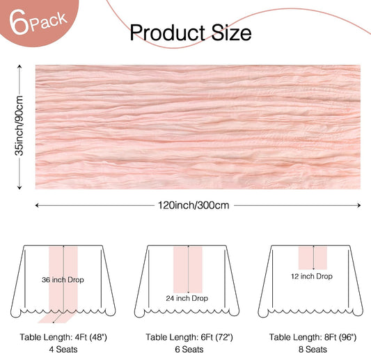 6 Pack Dusty Pink Cheese Cloth Table Runner 120 Inch Boho Rustic Gauze 10 FT Cheesecloth Table Runners Decorations for 4th of July Birthday Party Baby Shower Wedding Holiday Home Decor