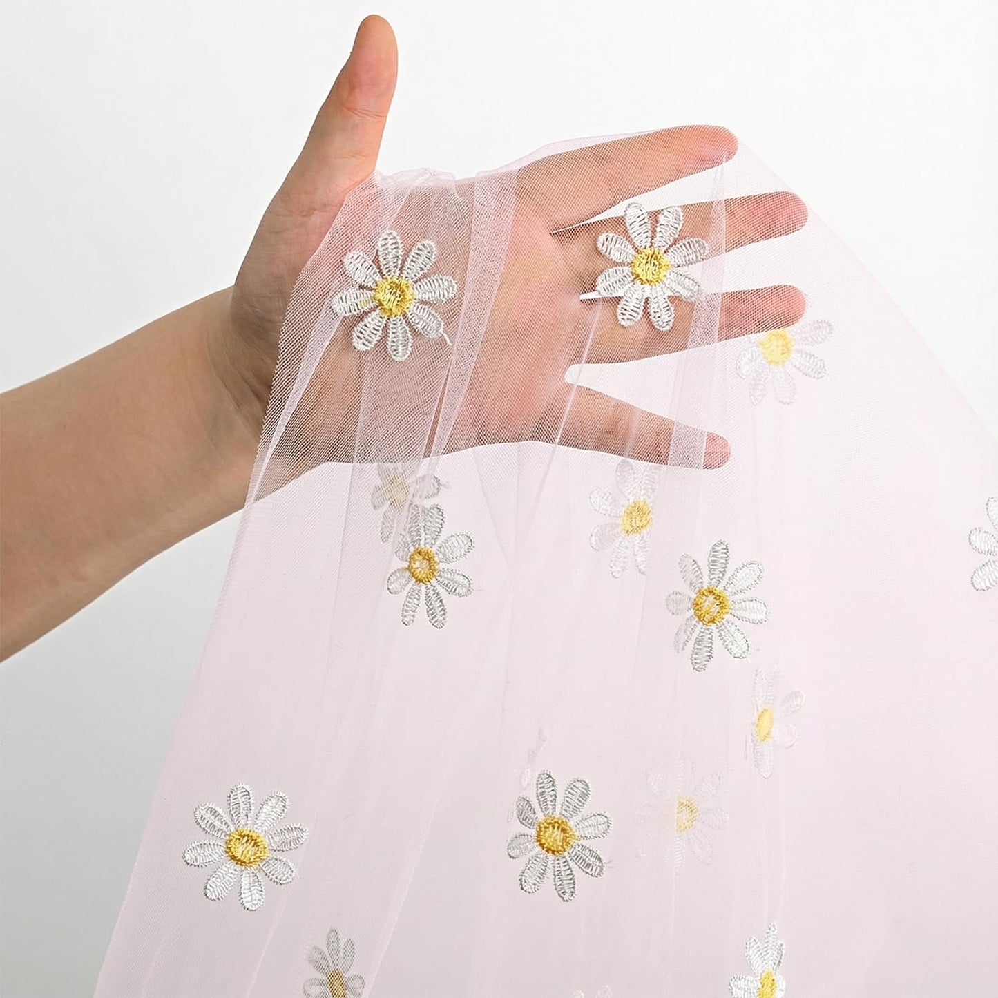 Horaldaily Pink Embroidery Daisy Spring Summer Gauze Tablecloth 60×84 Inch Rectangular, Seasonal Tulle Table Cover, Garden Party Decorations for Wedding, Party, Holiday Dining
