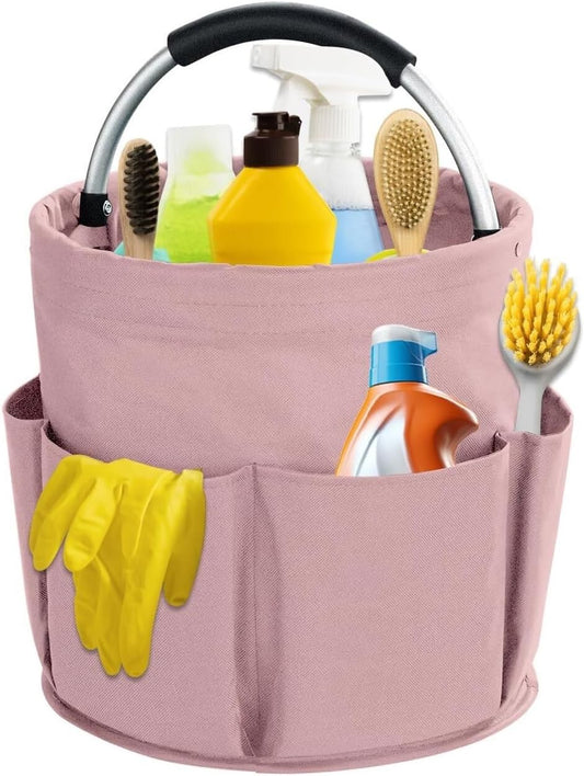 17L Foldable Cleaning Caddy with Handled - Heavy Duty Oxford Fabric Storage Bucket, Portable Organizer for Home, Garden, Beach & Picnic(Pink)