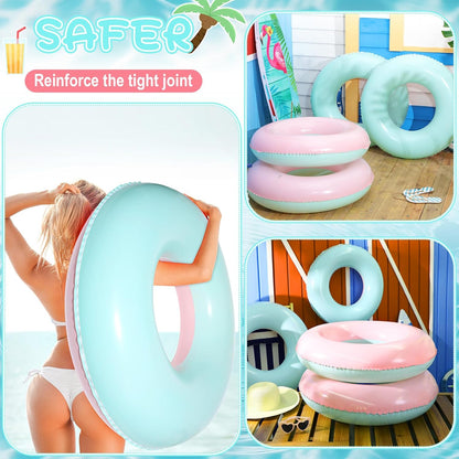 4 Pcs Inflatable Pool Floats for Adults Pastel Inner Tubes Macaron Pool Rings Floaties for Birthday Beach Swimming Shower Bachelorette Party Decorations(Green,Pink,28'')