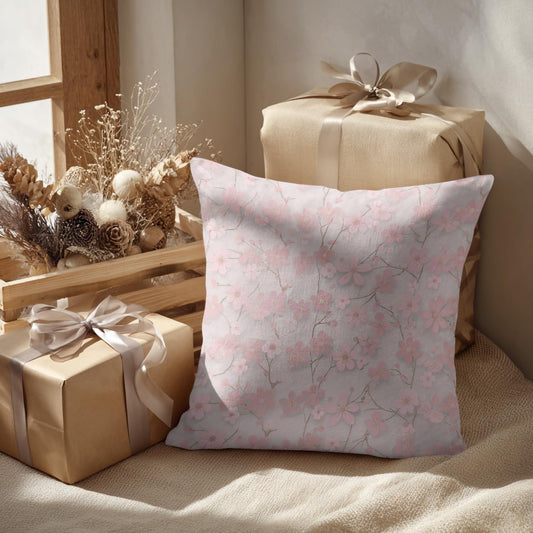 Batmerry Seamless Pink Cherry Blossoms Throw Pillow Covers, Vintage Floral On Light Pink Decorative Pillow Covers Digital Printing Blended for Couch Sofa Bed Invisible Zipper 20X20 in(Set of 2)