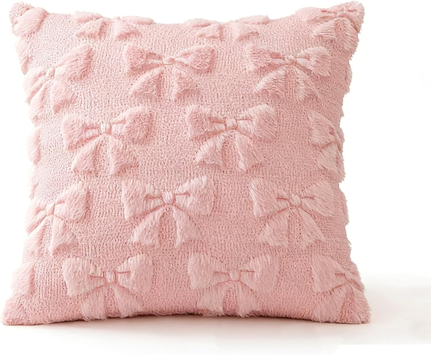 baotongle 2pcs Light Pink Bow Pillow Covers Room Decor Aesthetic Decorative Valentine Throw Pillow Soft Plush Faux Pillowcase for Room Decor Bedroom Couch 18x18 Inch(2, Pink, 17.7x17.7inches)