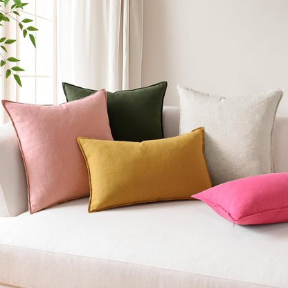 OTOSTAR Pack of 2 Linen Solid Throw Pillow Covers 18 x 18 Inch Boho Decorative Pillowcases Soft Accent Pillow Covers for Sofa Couch Chair Bedroom Farmhouse Home Decor Cushion Covers, Pink