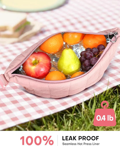 Lunch Bag for Women & Men, Quilted Puffer Lunch Box for Women, Insulated Leakproof Cooler Tote Bags with Adjustable Shoulder Strap for Work Picnic Travel, Dark Pink