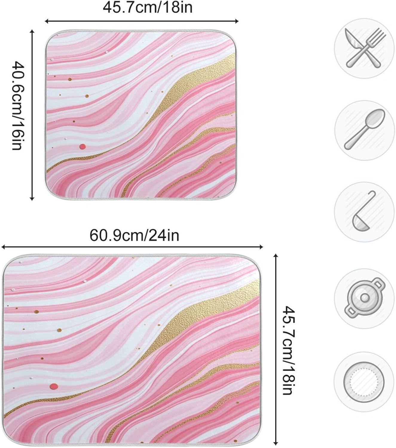 Kcldeci Gold Marble Design Pink Marble Stripes Stains Of Gold Dish Drying Mat Kitchen Drying Pad Dish Draining Mat Dish Rack Drainer Pad 18 x 24