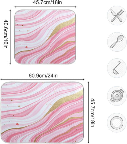 Kcldeci Gold Marble Design Pink Marble Stripes Stains Of Gold Dish Drying Mat Kitchen Drying Pad Dish Draining Mat Dish Rack Drainer Pad 18 x 24