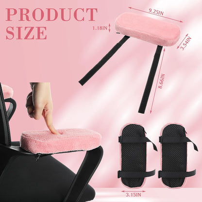 Threlaco 2 Pcs Office Chair Armrest Pads Soft Foam Office Chair Arm Covers Fluffy Flannel Gaming Armchair Armrest Cushion for Elbows and Forearms Support Pressure Relief (Pink)