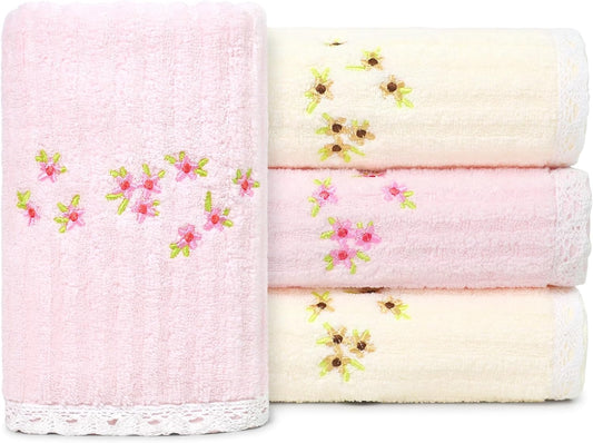 Jacquotha Hand Towels for Bathroom (Pink & Cream) – Soft Cotton, 13x29 Inches, Embroidered Flowers, 4 Pack Decorative Towels for Spring Kitchen Decor