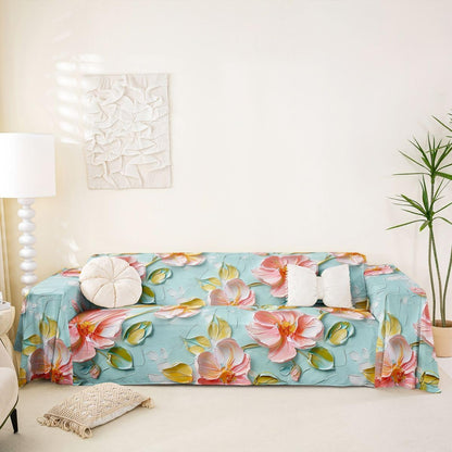Pink Flower Couch Cover for 2 Cushion Couch,Spring Peach Blossom Water Color Couch Covers for Dogs Cat Scratch Proof Green Leaves Plant Garden Botanical Daisy Seat Covers Soft Sofa Cover,71"x134"