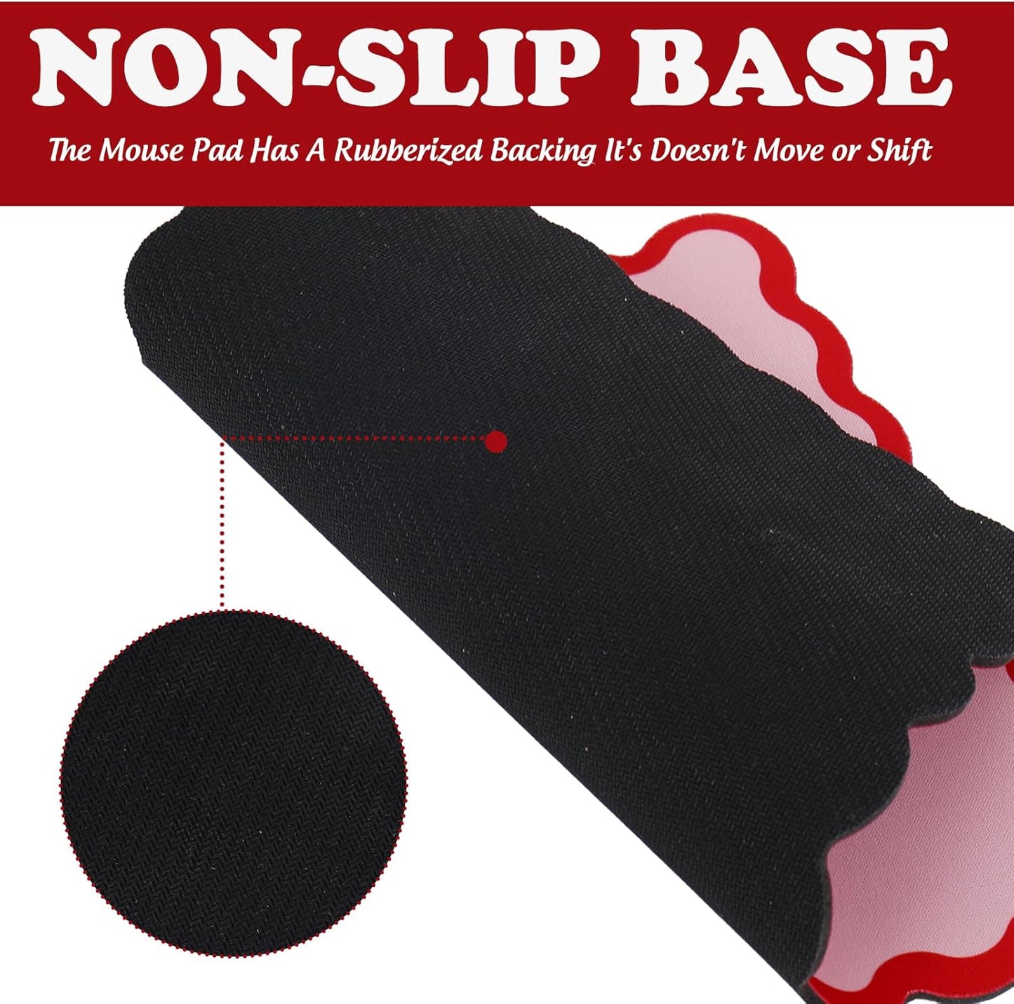 Whaline Scalloped Mouse Pad Non-Slip Desk Mat Pad Rectangle Red Pink Scalloped Edge Mousepad for Home Study Office Decor Computer Keyboard Accessories
