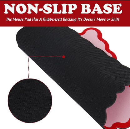 Whaline Scalloped Mouse Pad Non-Slip Desk Mat Pad Rectangle Red Pink Scalloped Edge Mousepad for Home Study Office Decor Computer Keyboard Accessories