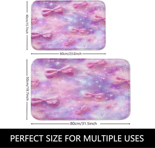 Bow Pattern Quick Dry Bath Mat, Fanciful Peach Bows Decorative Non Slip Shower Mat, Dreamy Memory Foam Washable Bath Rugs for Bathroom Toilet Restroom 20x32 Inch
