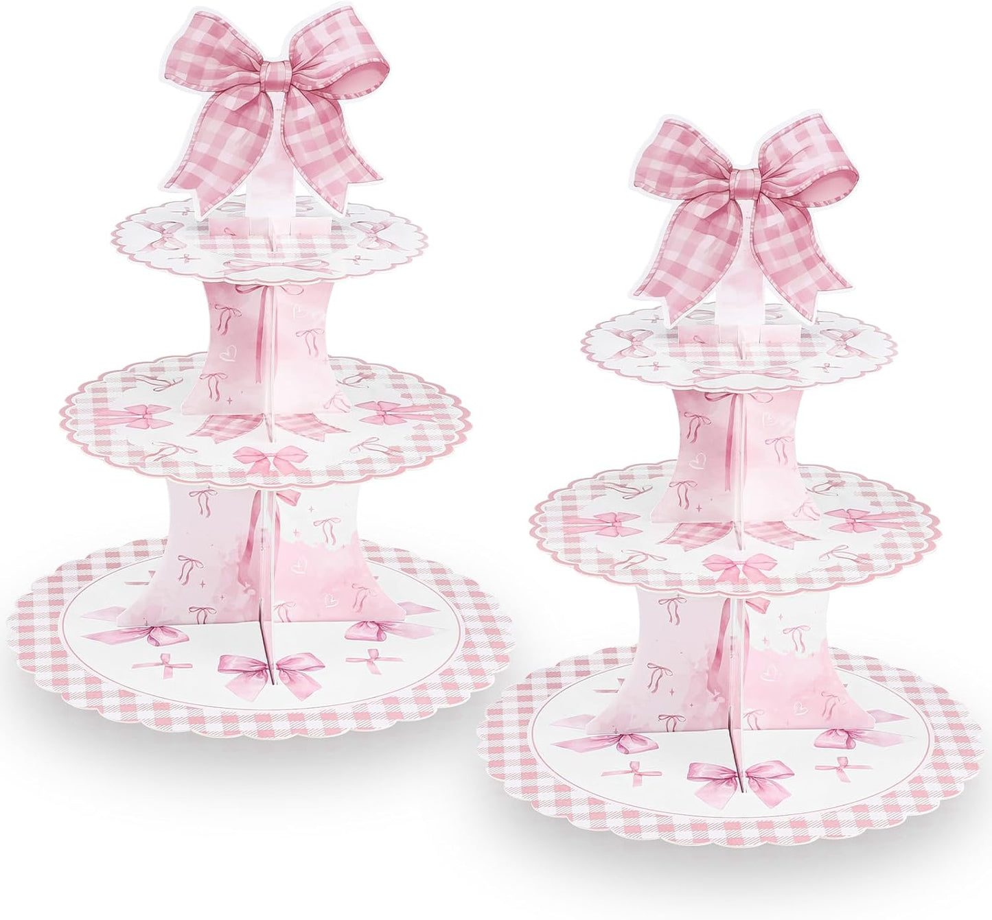 NatNarr 2 Pack Pink Bow Birthday Decorations Bow Cupcake Stand Coquette Theme Birthday Decorations for Women Girls Bachelorette Bridal Engagement Wedding Baby Shower Supplies
