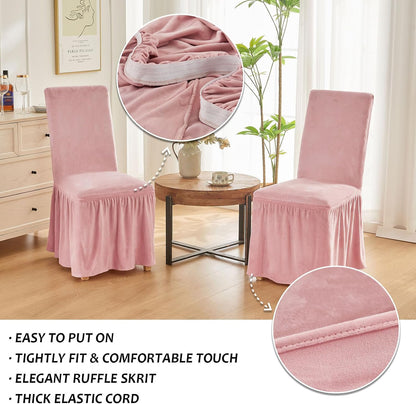 NICEEC Spandex Chair Covers for Dining Chairs Covers Set of 2 Removable Dining Room Chair Covers with Skirt Parson Chair Slipcovers Washable Chair Protector for Kitchen Wedding Banquet(Pink)