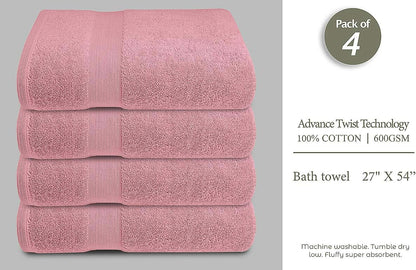 Luxury Bath Towels Set of 4 (27” x 54”) | Towels for Bathroom | Super Soft | Highly Absorbent Towels for Home, Spa, Gym (Pink)