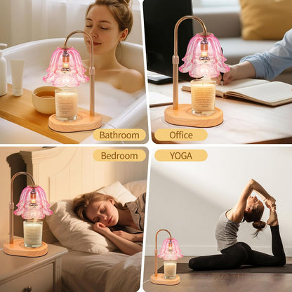 Flower Candle Warmer Lamp with Timer - Dimmable Electric Candle Warming Lamps, Adjustable Wax Melter Wamers Light for Jar Candles, Birthday Gifts for Women, Christmas New Home Decor
