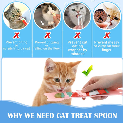 2 Pack Cat Churu Spoon, Cat Treat Squeeze Spoon, Multifunctional Cats Treat Feeder Squeeze,Durable Cute & Comfortable Grip for Cats Wet Food, Pink