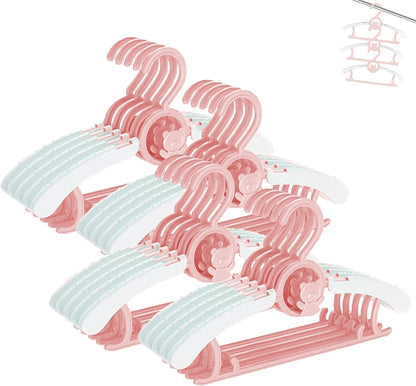 HGYZE Baby Hangers for Closet, Non-Slip 11"-14" Adjustable Infant Clothes Hanger for Nursery, 0-18yrs Plastic Kid Hanger Clothing Organizer, Children Pink Plastic Rack for Newborn Toddler Coat, 20pcs
