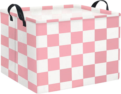 Rectangular Baby Girl Basket Fabric Storage Basket Storage Bin Organizer Box Room Decor(Pink Checkered)