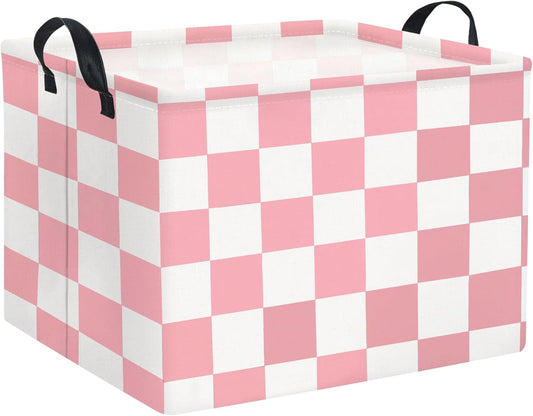 Rectangular Baby Girl Basket Fabric Storage Basket Storage Bin Organizer Box Room Decor(Pink Checkered)
