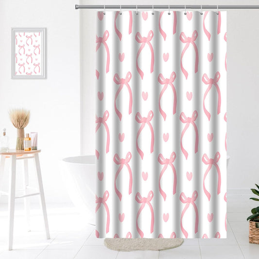 Cute Shower Curtain Pink Bow for Bathroom,Modern Aesthetic Bowknot Shower Curtain,Vintage Waterproof Polyester Fabric Bathroom Decor with 12 Hooks,36x72 Inch