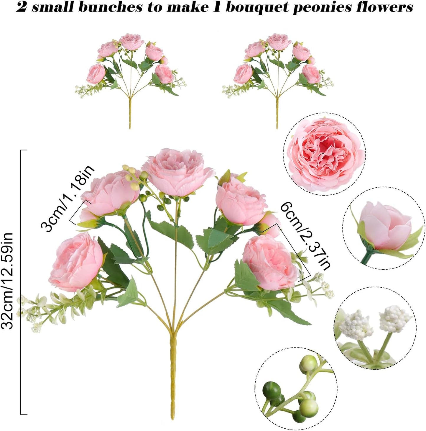 Artificial Peonies Silk Flowers, Pink Faux Peony Bouquet 2 Bundles Florals Arrangements for Farmhouse Home Boho Wedding Table Centerpiece, Fake Plastic Flower Bulk for Vase Decoration (Light Pink)