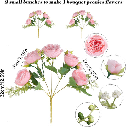 Artificial Peonies Silk Flowers, Pink Faux Peony Bouquet 2 Bundles Florals Arrangements for Farmhouse Home Boho Wedding Table Centerpiece, Fake Plastic Flower Bulk for Vase Decoration (Light Pink)