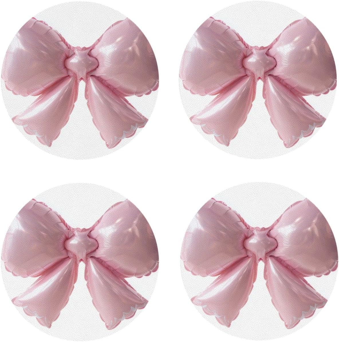 Light Pink Bow Balloon Drinks Coasters Set of 4 Leather Drink Coasters for Tabletop Protection Heat Resistant Bar Cup Mat Pad