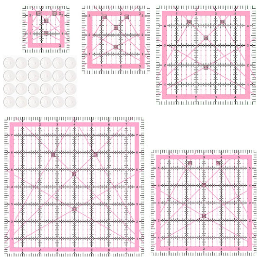 Quilting Rulers(2.5",3.5", 5", 6", 8"),5 Square Ruler Quilting Templates,Acrylic Rulers for Sewing