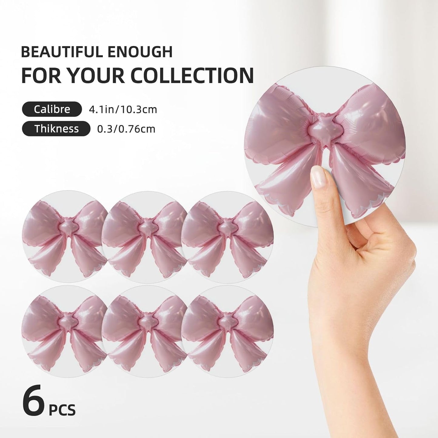 Light Pink Bow Balloon Ceramic Coasters with Holder Set of 6 Coffee Cup Drink Coasters