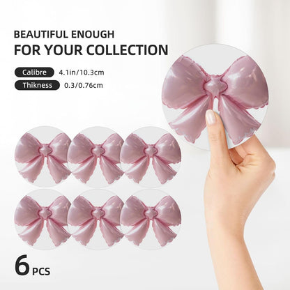 Light Pink Bow Balloon Ceramic Coasters with Holder Set of 6 Coffee Cup Drink Coasters