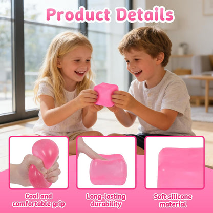 Squishy Ice Cube Fidget Toy,Large Squeeze Toys, Big Squishy Stress Ball with Durable Soft Texture, Extra-Satisfying Squeeze Toy for Adults and Boys & Girls Age 3+ (2.76in) (Pink)