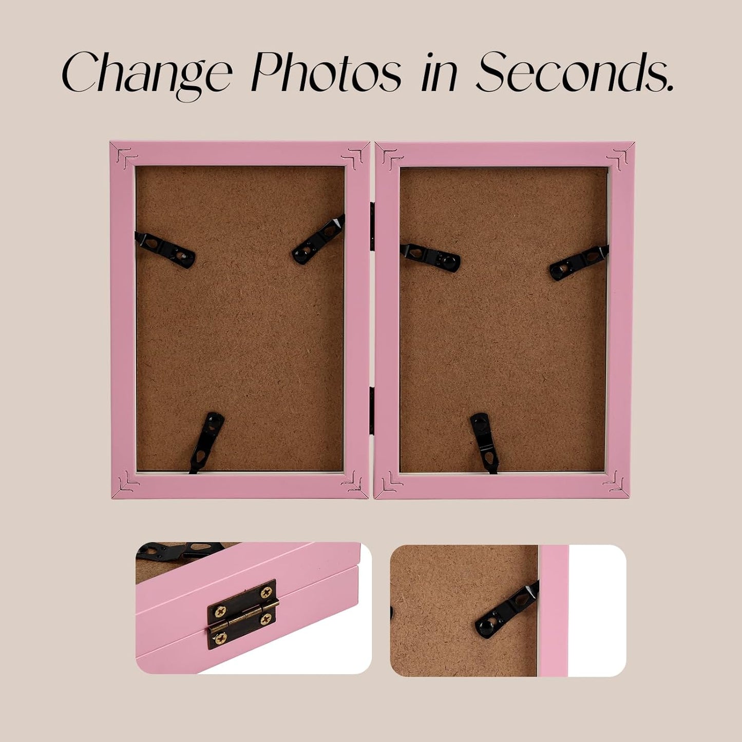 Giftgarden 4x6 Double Picture Frame, 4 by 6 Hinged Folding Photo Frame for Tabletop Display, Pink