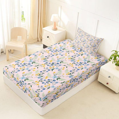 Erosebridal Country Wildflower Fitted Sheet Twin Peach Pink Floral Bed Sheets for Kids Teens Bohemia Bedding Set Botanical Sheets 2 Pcs