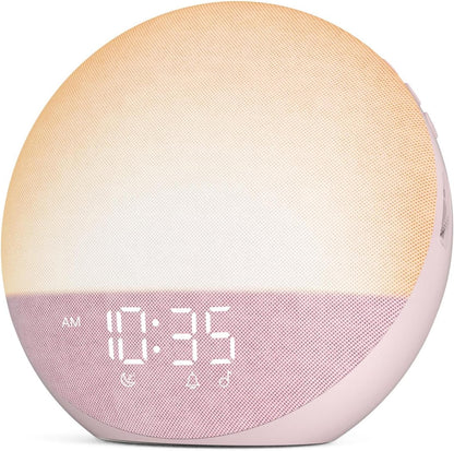 Odokee Sunrise Alarm Clock White Noise Machine: Natural Wake Up Light - Dimmable Clock with Bluetooth Speaker for Bedroom - 25 Sleep Sounds for Baby Adults Kids Sakura Pink