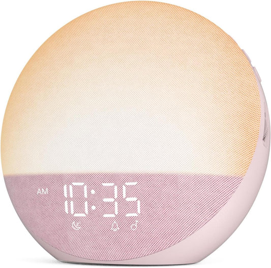 Odokee Sunrise Alarm Clock White Noise Machine: Natural Wake Up Light - Dimmable Clock with Bluetooth Speaker for Bedroom - 25 Sleep Sounds for Baby Adults Kids Sakura Pink